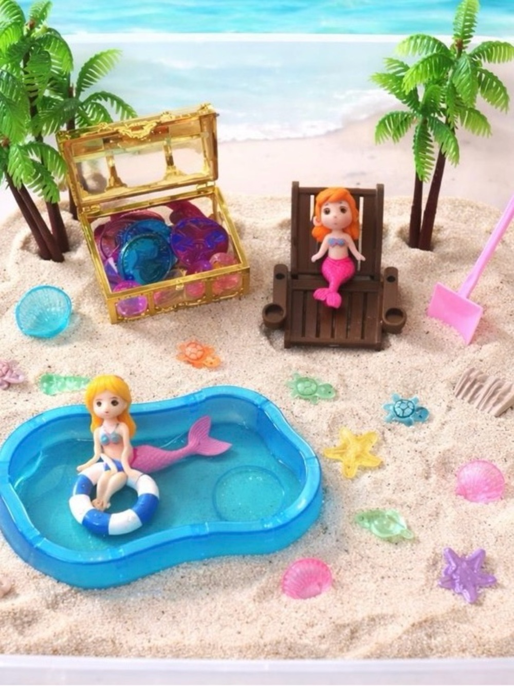 New Mermaid Treasure Chest Beach Montessori Sensory Playset Bin